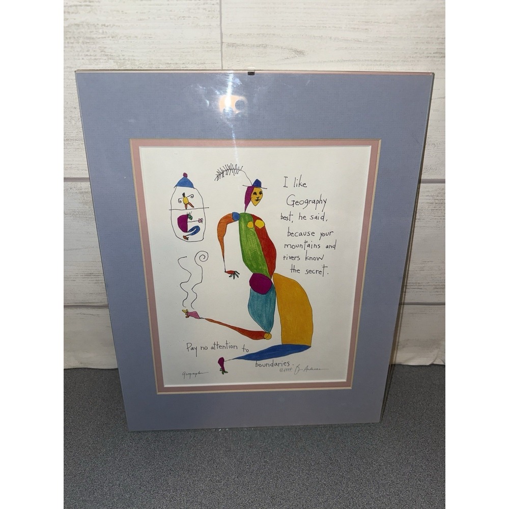 Story People Brian‎ Andreas Signed Matted "Geographer"1994 With Glass Cover